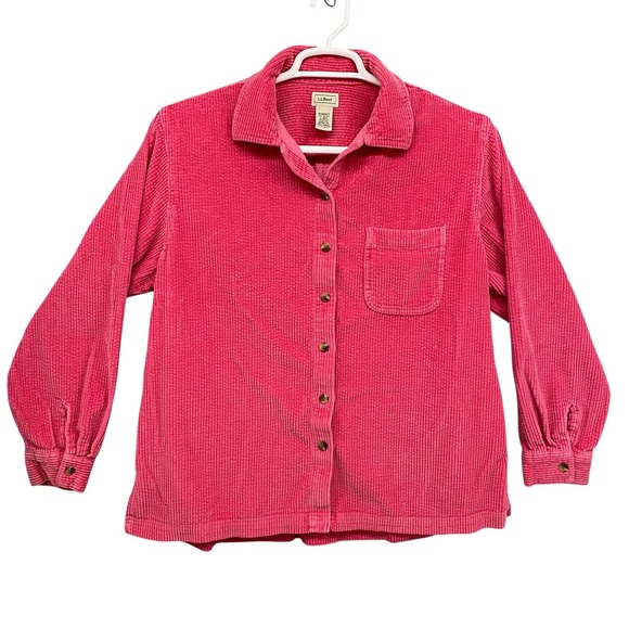 L.L. Bean Tops - LL Bean Pink‎ Corduroy Shirt Womens Large Regular Wide Wale Cotton Button Down L